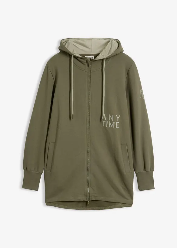Softe Long-Sweatjacke aus dickem Baumwoll-Mix in grün von vorne - bonprix Softe Long-Sweatjacke aus dickem Baumwoll-Mix in grün von vorne - bonprix