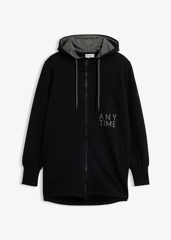 Softe Long-Sweatjacke aus dickem Baumwoll-Mix in schwarz von vorne - bonprix Softe Long-Sweatjacke aus dickem Baumwoll-Mix in schwarz von vorne - bonprix
