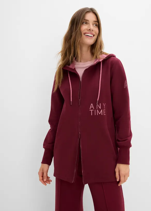Softe Long-Sweatjacke aus dickem Baumwoll-Mix in rot von vorne (im Anschnitt) - bonprix