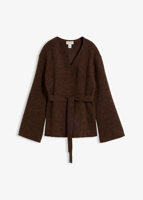 Strickjacke mit Bindegürtel in braun von vorne - bonprix Strickjacke mit Bindegürtel in braun von vorne - bonprix