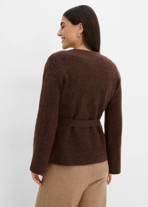 Strickjacke mit Bindegürtel in braun von hinten (im Anschnitt) - bonprix Strickjacke mit Bindegürtel in braun von hinten (im Anschnitt) - bonprix