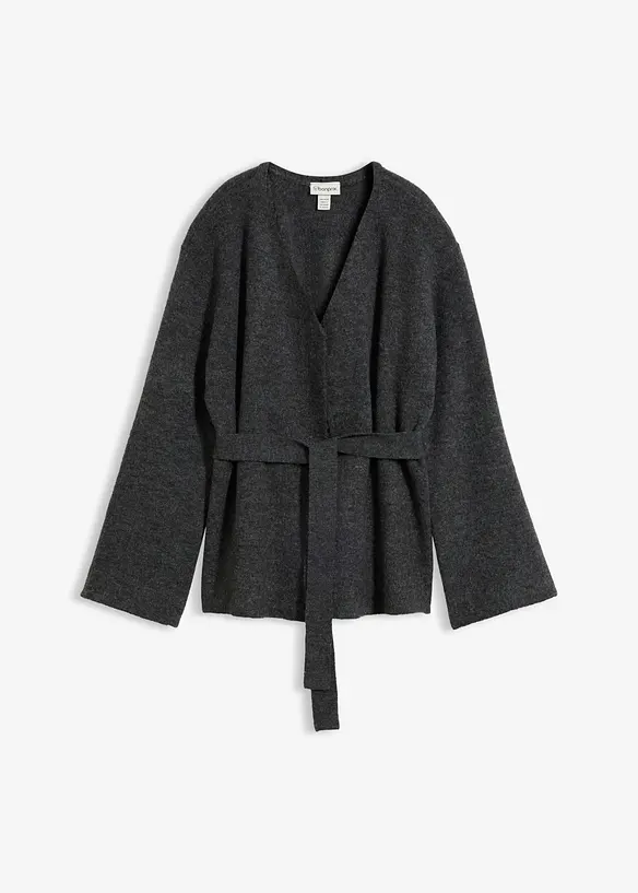 Strickjacke mit Bindegürtel in grau von vorne - bonprix Strickjacke mit Bindegürtel in grau von vorne - bonprix