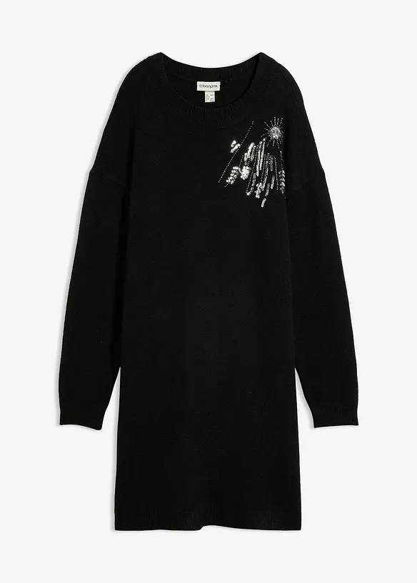 Strickkleid mit Applikation in schwarz von vorne - bonprix