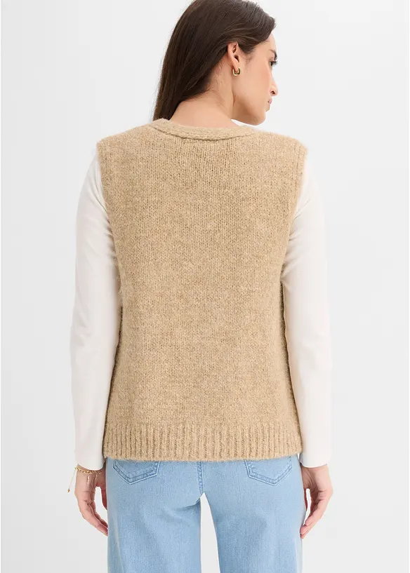 Strick-Weste in beige von hinten (im Anschnitt) - bonprix