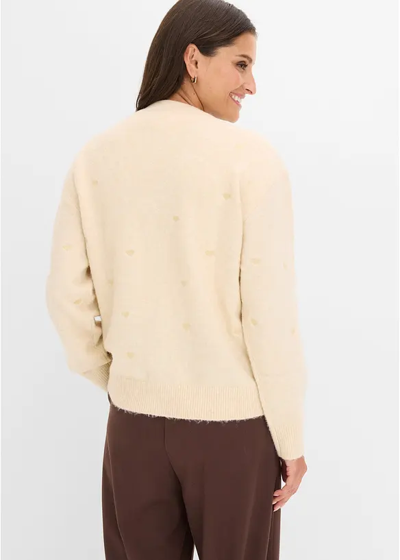 Strickjacke mit Herz-Applikation in beige von hinten (im Anschnitt) - bonprix