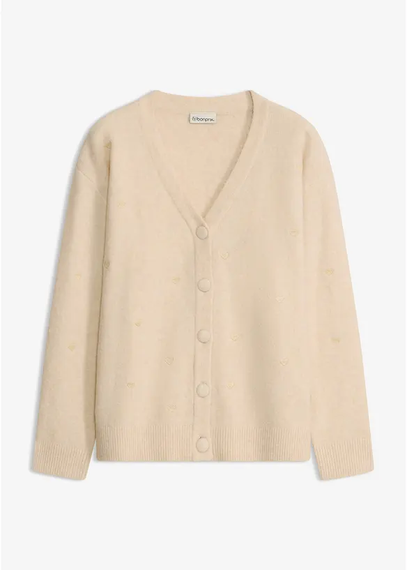 Strickjacke mit Herz-Applikation in beige von vorne - bonprix