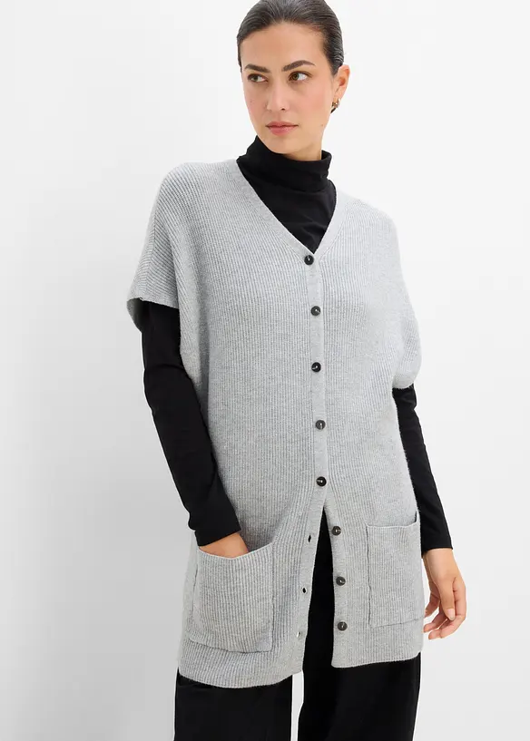 Strick-Cape aus feinem Viskose-Mix in grau von vorne (im Anschnitt) - bonprix