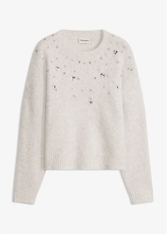 Pullover mit Applikation und Wollanteil in grau von vorne - bonprix Pullover mit Applikation und Wollanteil in grau von vorne - bonprix