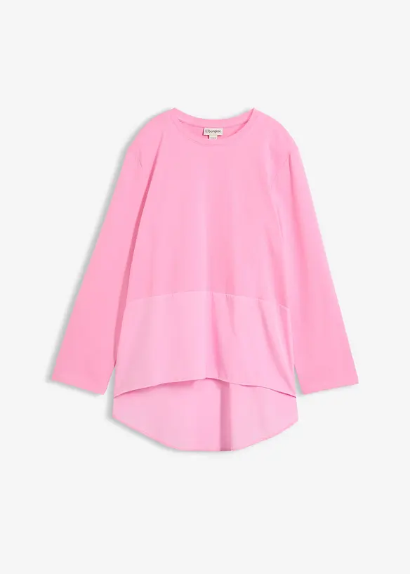 Langarmshirt aus Materialmix in rosa von vorne - bonprix