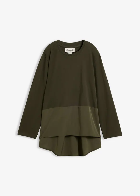 Langarmshirt aus Materialmix in grün von vorne - bonprix