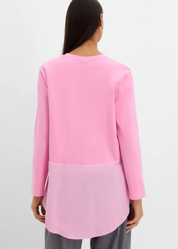 Langarmshirt aus Materialmix in rosa von hinten (im Anschnitt) - bonprix