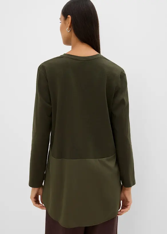Langarmshirt aus Materialmix in grün von hinten (im Anschnitt) - bonprix