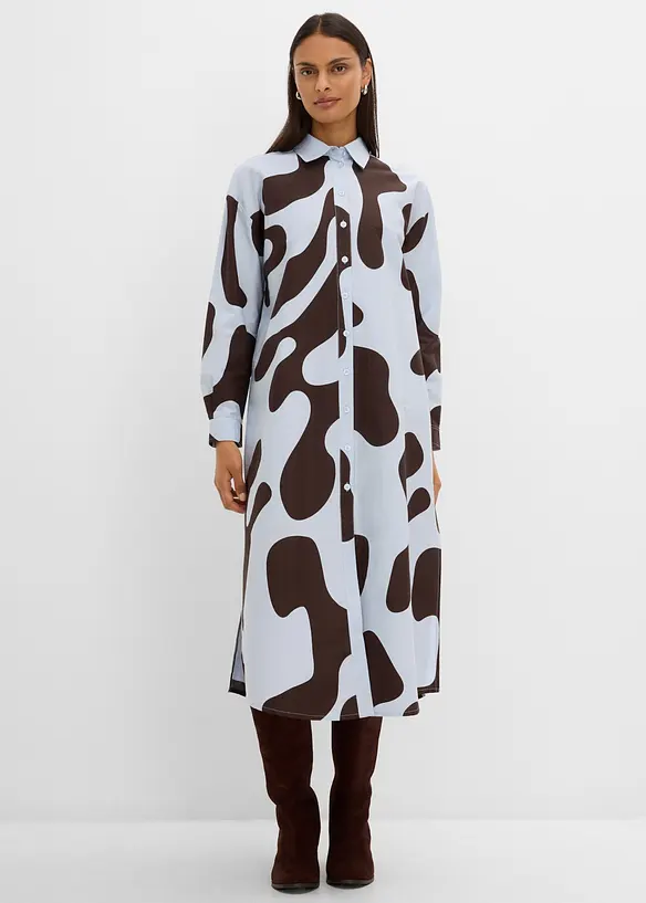 Blusenkleid aus reiner Bio-Baumwolle in blau von vorne (Totalaufnahme) - bonprix