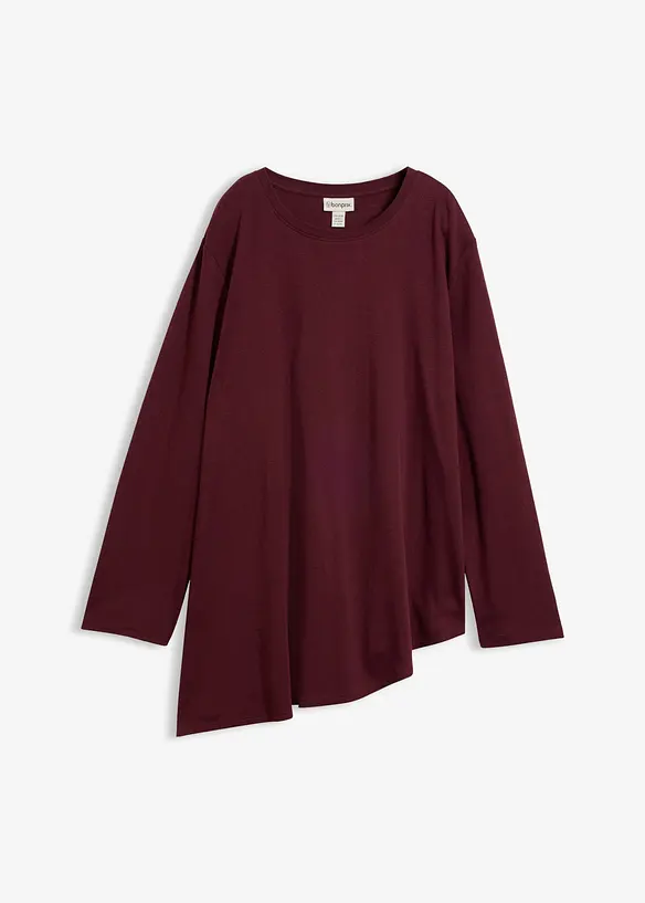 Asymmetrisches Langarmshirt aus reiner Baumwolle in rot von vorne - bonprix