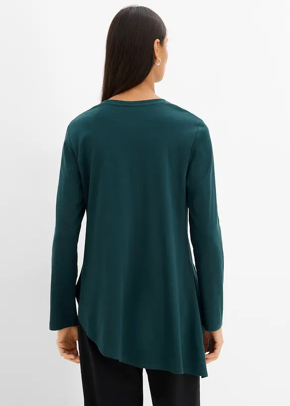 Asymmetrisches Langarmshirt aus reiner Baumwolle in grün von hinten (im Anschnitt) - bonprix Asymmetrisches Langarmshirt aus reiner Baumwolle in grün von hinten (im Anschnitt) - bonprix