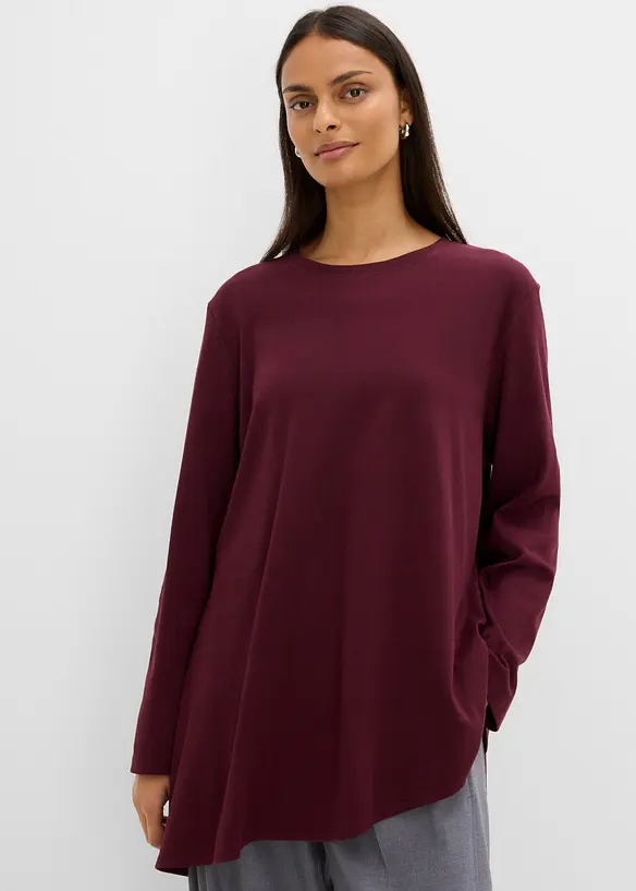 Asymmetrisches Langarmshirt aus reiner Baumwolle in rot von vorne (im Anschnitt) - bonprix
