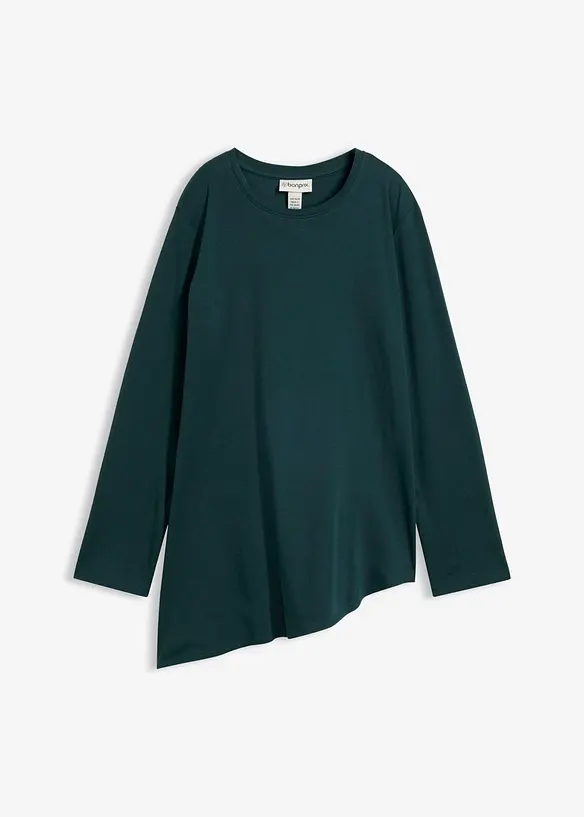 Asymmetrisches Langarmshirt aus reiner Baumwolle in grün von vorne - bonprix Asymmetrisches Langarmshirt aus reiner Baumwolle in grün von vorne - bonprix