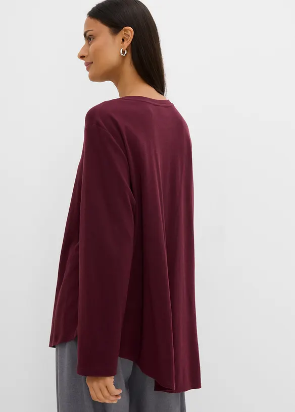 Asymmetrisches Langarmshirt aus reiner Baumwolle in rot von hinten (im Anschnitt) - bonprix