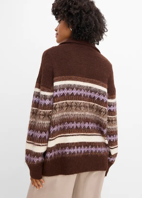 Langer Fair Isle Pullover in braun von hinten (im Anschnitt) - bonprix