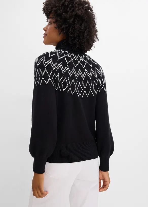 Norweger-Pullover aus feinem Viskose-Mix in schwarz von hinten (im Anschnitt) - bonprix