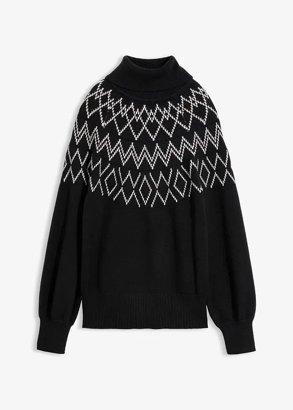 Norweger-Pullover aus feinem Viskose-Mix in schwarz von vorne - bonprix