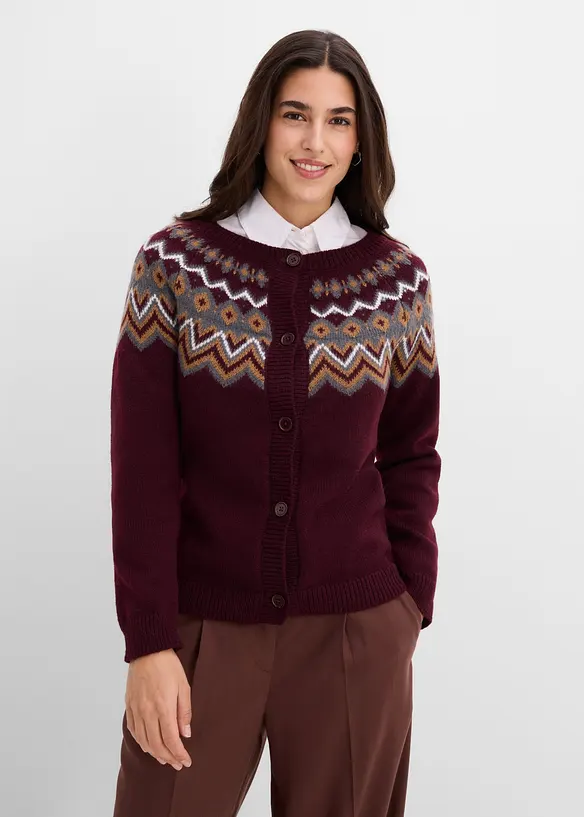Norweger-Strickjacke mit Raglanärmeln in rot von vorne (im Anschnitt) - bonprix