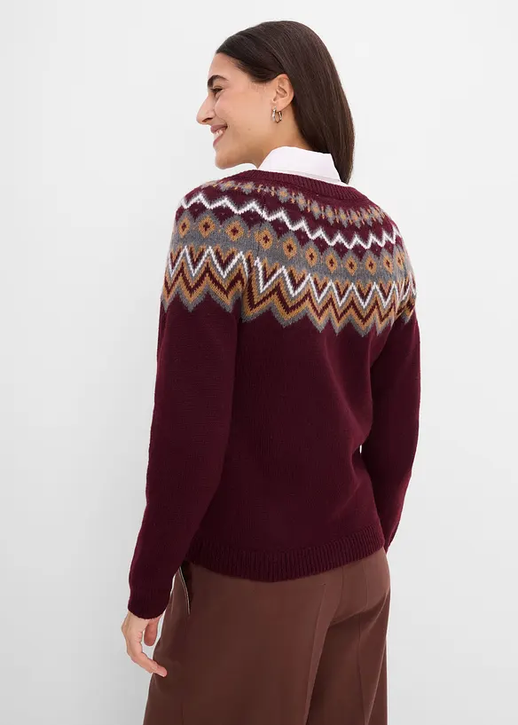 Norweger-Strickjacke mit Raglanärmeln in rot von hinten (im Anschnitt) - bonprix