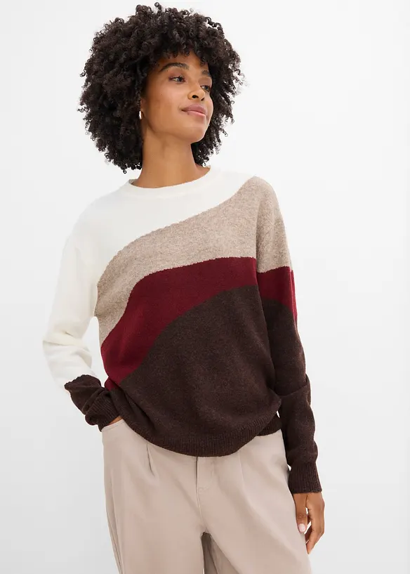 Pullover mit Color-Block-Optik in weiß von vorne (im Anschnitt) - bonprix