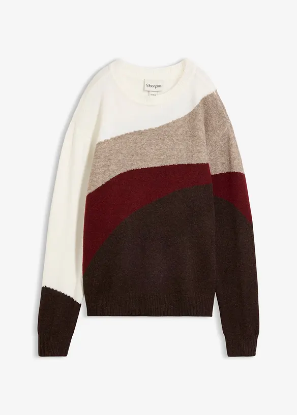 Pullover mit Color-Block-Optik in weiß von vorne - bonprix