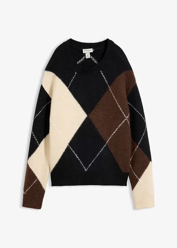 Oversize-Pullover mit Stehkragen in schwarz von vorne - bonprix