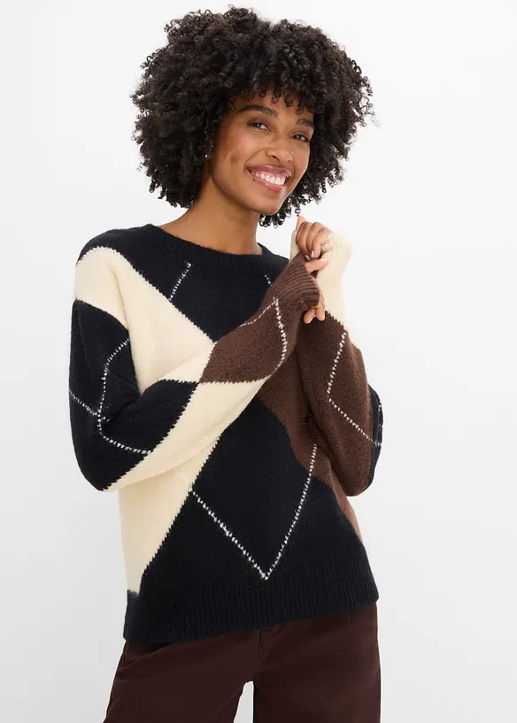 Oversize-Pullover mit Stehkragen in schwarz von vorne (im Anschnitt) - bonprix