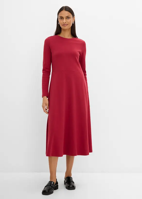 Midikleid aus schwerer Bio-Baumwolle in rot von vorne (Totalaufnahme) - bonprix Midikleid aus schwerer Bio-Baumwolle in rot von vorne (Totalaufnahme) - bonprix