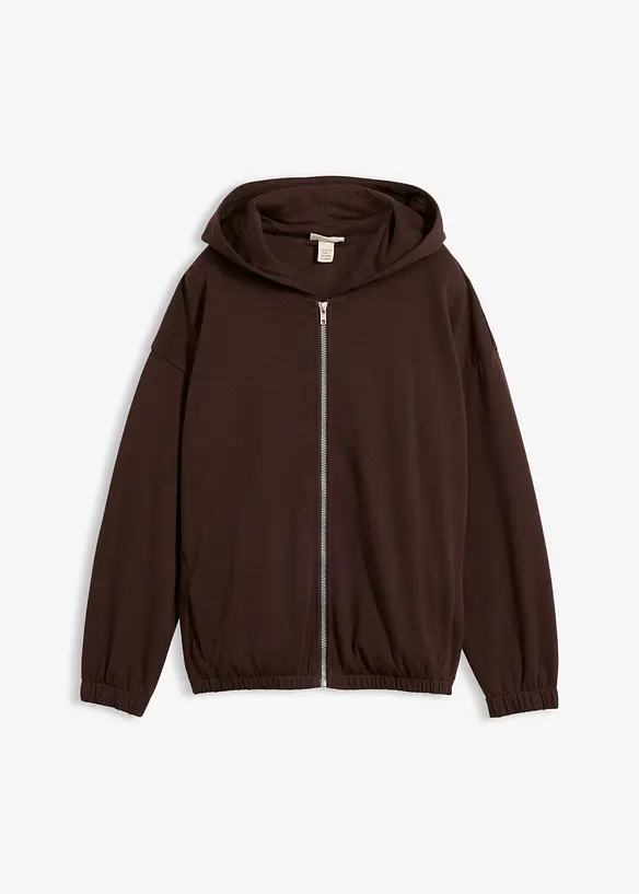 Kapuzen-Sweatjacke aus weichem Baumwoll-Mix in braun von vorne - bonprix