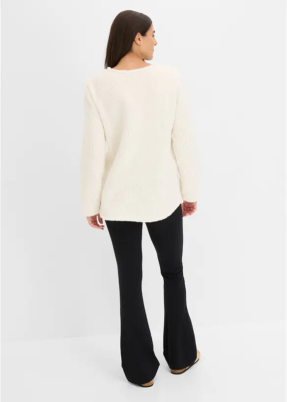 Loungewear Teddyfleece Hausanzug mit Leggings in weiß von hinten (Totalaufnahme) - bonprix