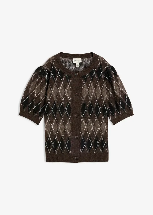 Strickjacke mit Puffärmeln in schwarz von vorne - bonprix