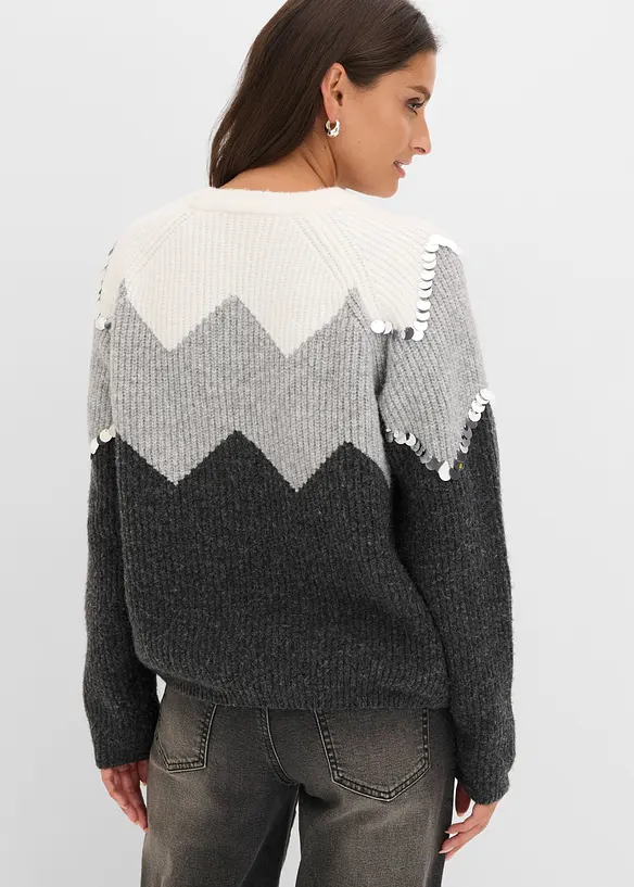 Pullover mit Pailletten-Applikation in grau von hinten (im Anschnitt) - bonprix Pullover mit Pailletten-Applikation in grau von hinten (im Anschnitt) - bonprix
