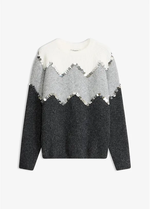Pullover mit Pailletten-Applikation in grau von vorne - bonprix Pullover mit Pailletten-Applikation in grau von vorne - bonprix