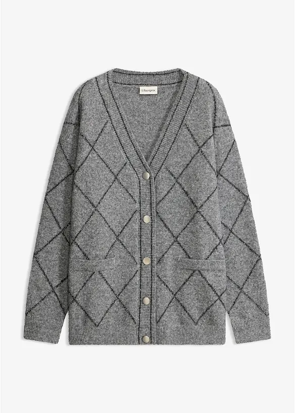 Longstrickjacke mit Glitzereffekt in grau von vorne - bonprix Longstrickjacke mit Glitzereffekt in grau von vorne - bonprix