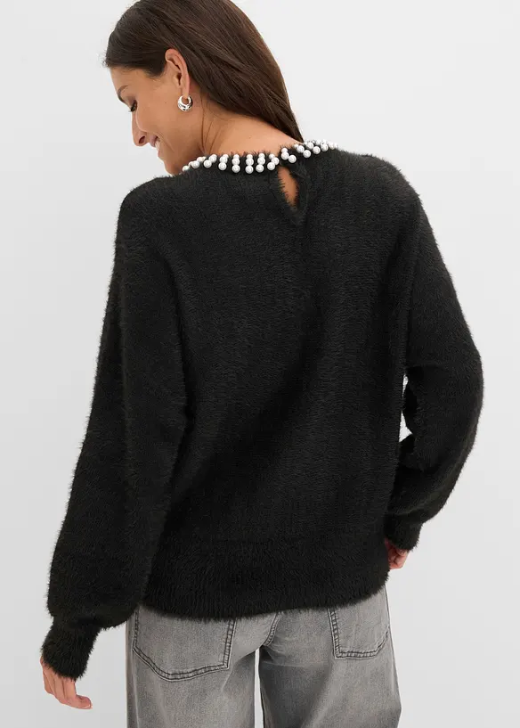 Pullover mit Perlen-Applikation in schwarz von hinten (im Anschnitt) - bonprix Pullover mit Perlen-Applikation in schwarz von hinten (im Anschnitt) - bonprix