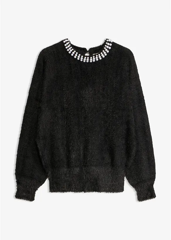 Pullover mit Perlen-Applikation in schwarz von vorne - bonprix Pullover mit Perlen-Applikation in schwarz von vorne - bonprix