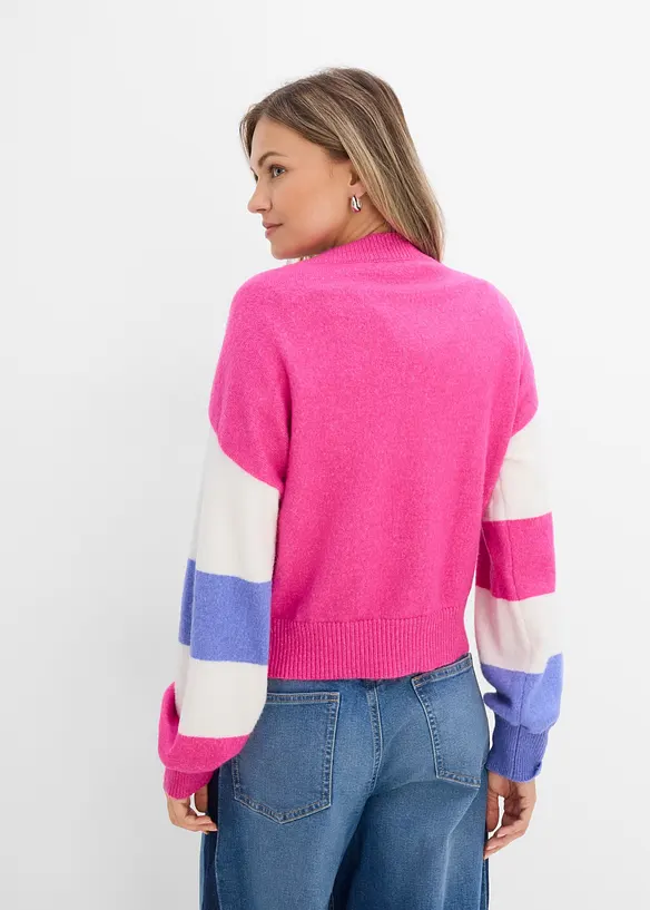 Weiter Feinstrickpullover in pink von hinten (im Anschnitt) - bonprix