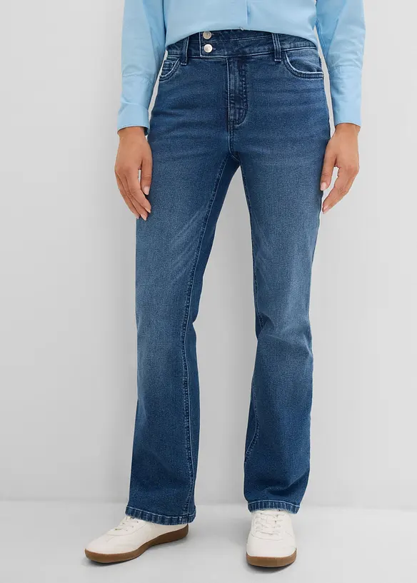 Bootcut-Jeans, High Waist in blau von vorne - bonprix