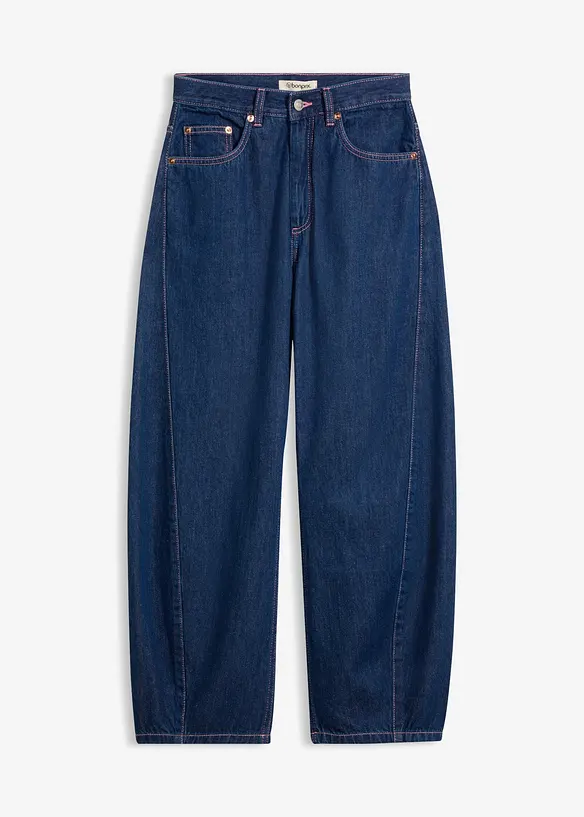 Barrel-Jeans High Waist in blau von vorne - bonprix