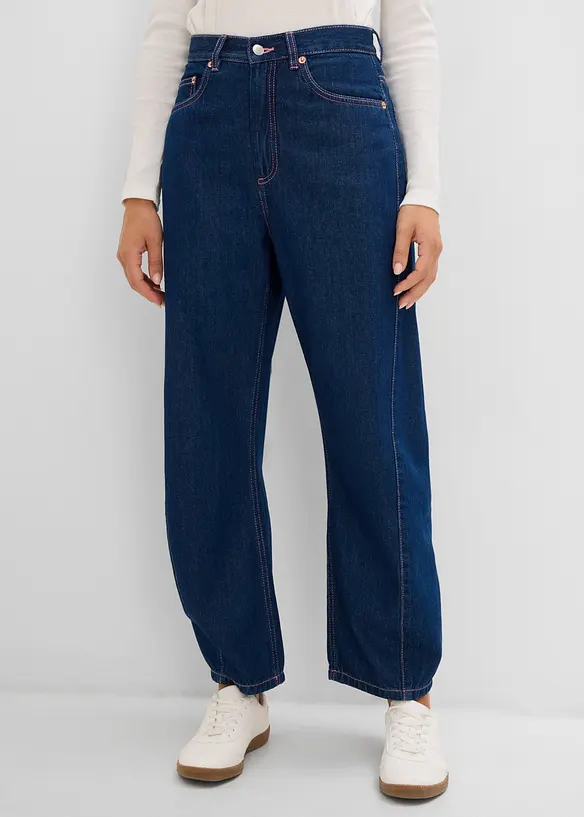 Barrel-Jeans High Waist in blau von vorne - bonprix