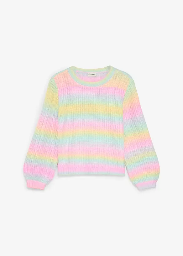 Grobstrick-Pullover mit Ballonärmeln in gelb von vorne - bonprix