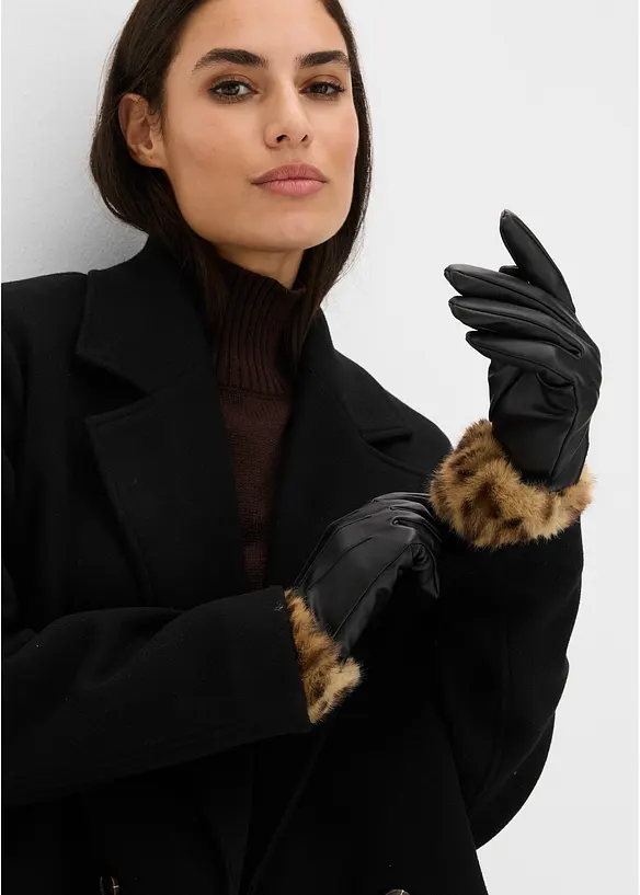 Handschuhe im Leolook in schwarz von vorne (im Anschnitt) - bonprix
