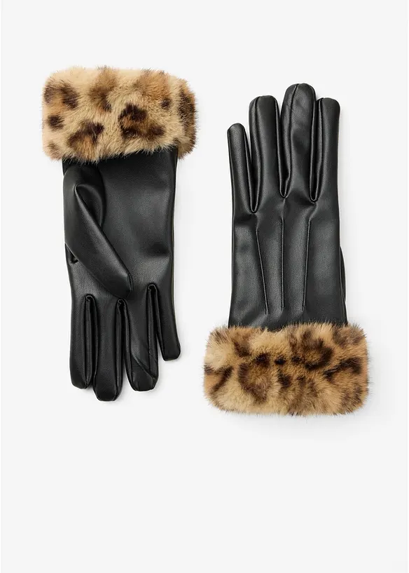 Handschuhe im Leolook in schwarz von vorne - bonprix
