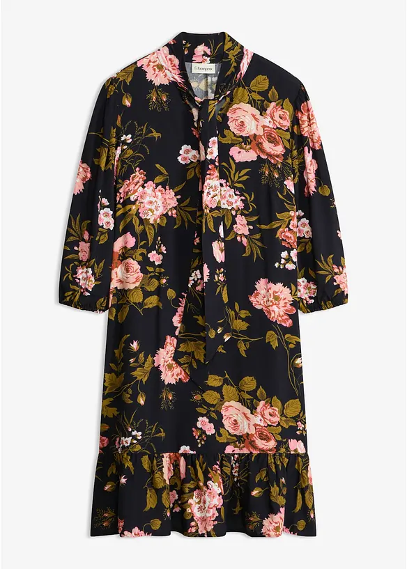 Blusenkleid aus feiner Viskose in schwarz von vorne - bonprix