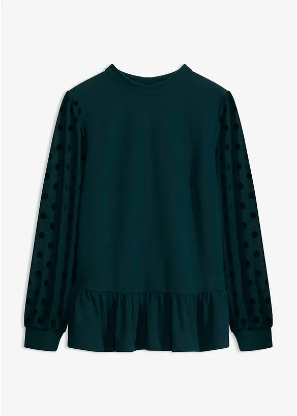Langarmshirt mit dekorativen Mesh-Ärmeln in grün von vorne - bonprix