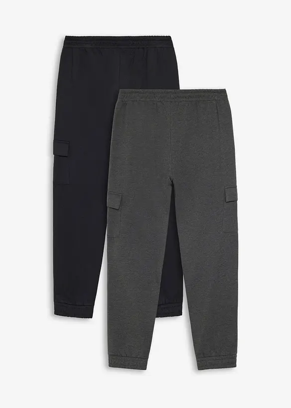 Cargo-Sweathose mit Bio Baumwolle (2er Pack) in grau von hinten - bonprix